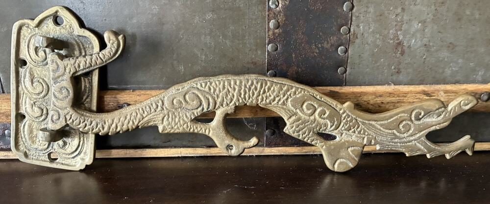 Vintage 1940S Chinese Brass Dragon Swivel Wall Hook 12 Inches Long